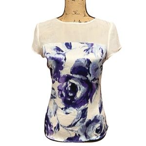 Cache Cream And Floral Short Sleeve Blouse